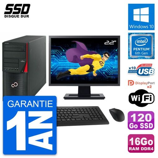 Torre de PC Fujitsu W550n - Procesador Intel Pentium Dual-Core G4400, 16 GB de RAM, 120 GB SSD, Windows 10, WiFi