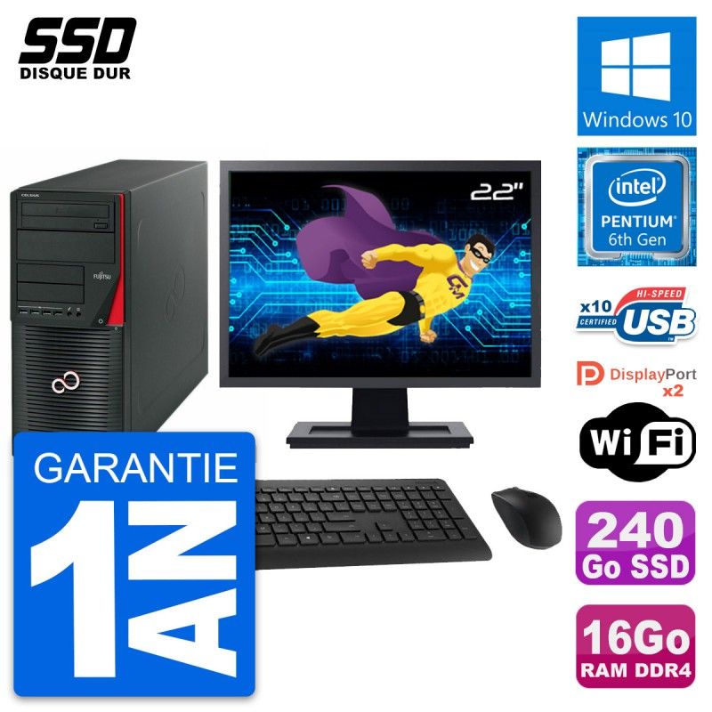 Fujitsu W550n 22-Inch PC Tower - Intel Pentium G4400, 16GB RAM, 240GB SSD, Windows 10, WiFi