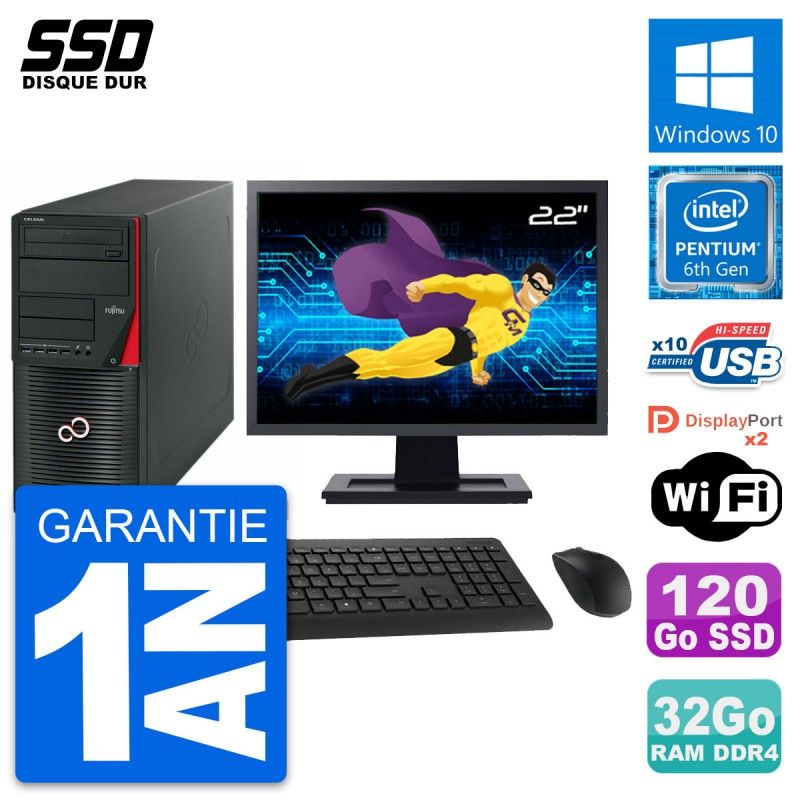 Fujitsu W550n 22-Inch PC Tower - Pentium G4400, 32GB RAM, 120GB SSD, Windows 10, Wifi
