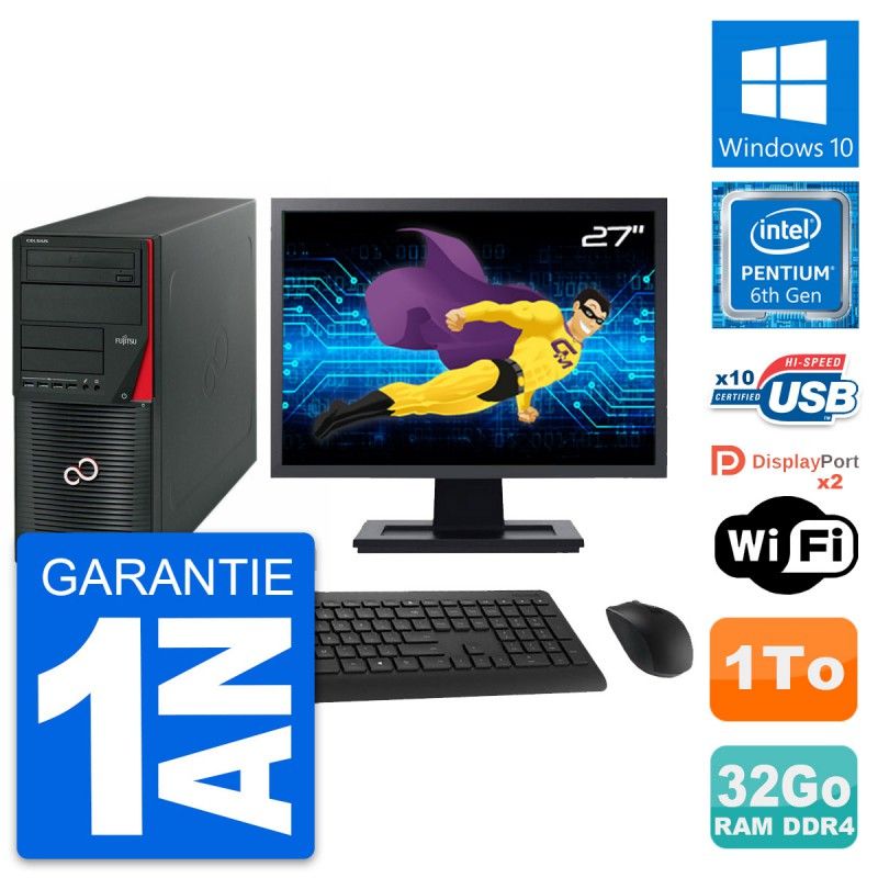 Fujitsu W550n Desktop PC - 27" Screen, Intel G4400, 32GB RAM, 1TB Storage, Windows 10