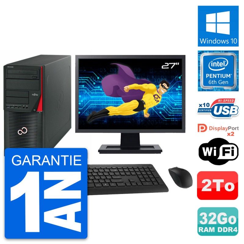 Fujitsu W550n Desktop PC - 27" Display, Intel G4400, 32GB RAM, 2TB HDD, Windows 10