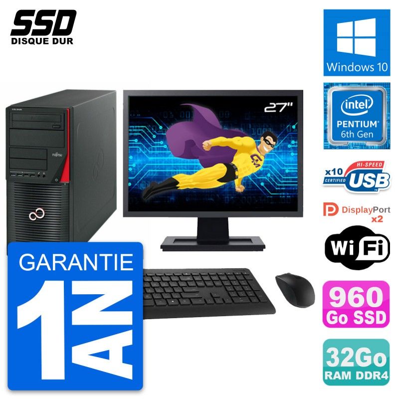 Fujitsu W550n 27-Inch PC Tower - Pentium G4400, 32GB RAM, 960GB SSD, Windows 10, WiFi