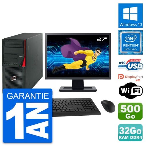 PC de sobremesa Fujitsu W550n - Pantalla de 27'', Procesador Intel G4400, 32GB de RAM, 500GB HDD, Windows 10, Wifi