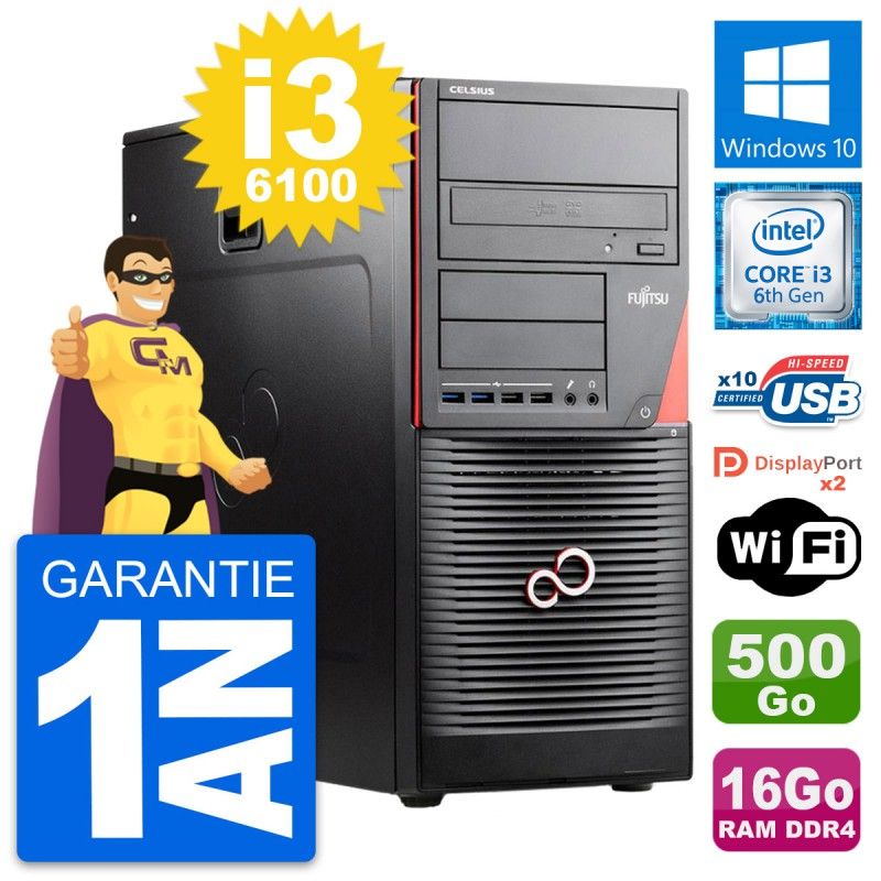 Fujitsu Celsius W550n MT i3-6100 16GB RAM 500GB HDD Windows 10 WiFi PC