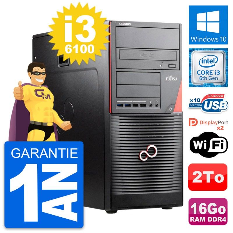 Fujitsu Celsius W550n MT i3-6100 16GB RAM 2TB HDD Windows 10 WiFi Desktop Computer
