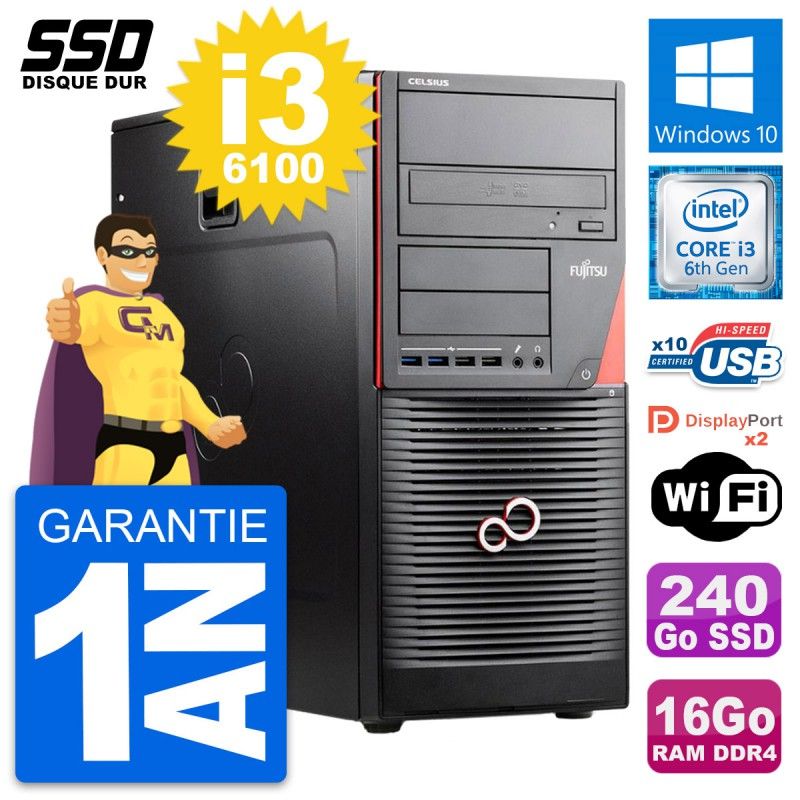 Fujitsu Celsius W550n MT Core i3-6100 16GB RAM 240GB SSD Windows 10 Wi-Fi