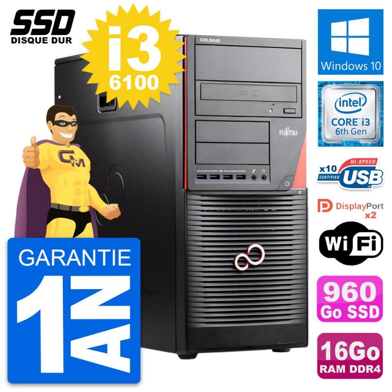 Fujitsu Celsius W550n MT Core i3-6100 16GB RAM 960GB SSD Windows 10 Wi-Fi