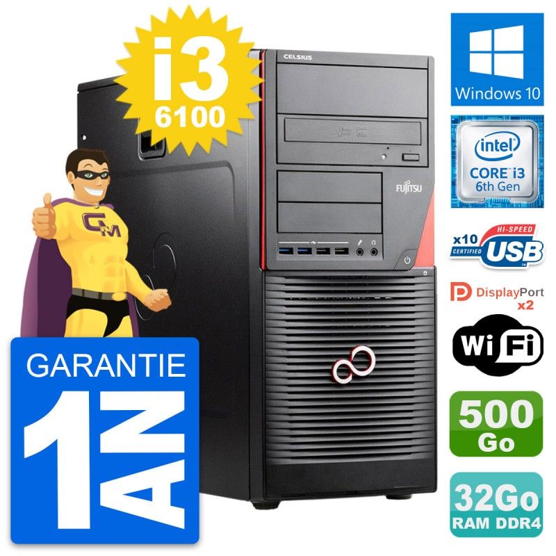 Fujitsu Celsius W550n MT i3-6100 32GB RAM 500GB HDD Windows 10 WiFi Desktop Computer