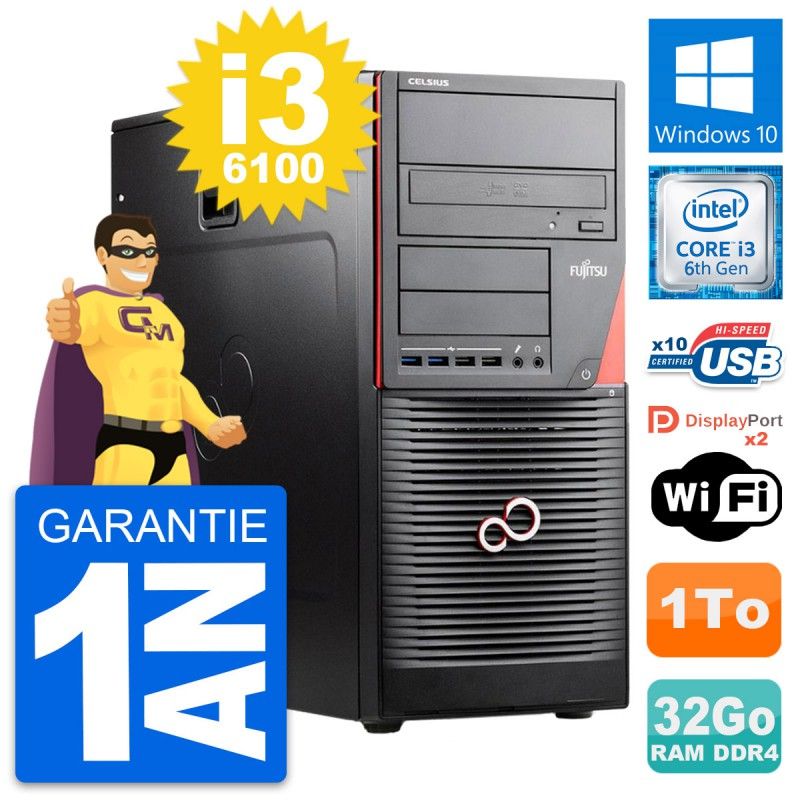 Fujitsu Celsius W550n MT i3-6100 32GB RAM 1TB HDD Windows 10 Wi-Fi PC