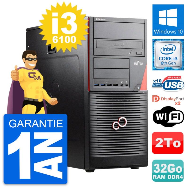 Fujitsu Celsius W550n MT i3-6100 32GB RAM 2TB HDD Windows 10 Wi-Fi PC