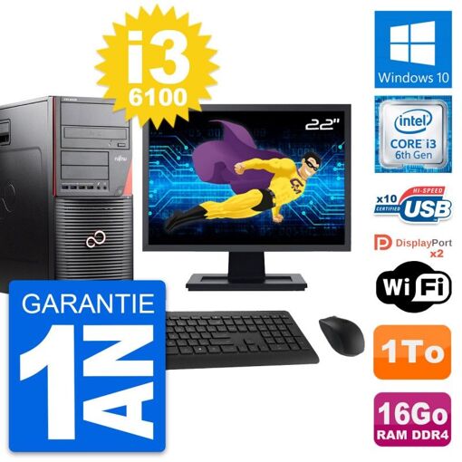 Portátil Fujitsu W550n de 22 pulgadas - Procesador Intel Core i3-6100, 16 GB de RAM, 1 TB HDD, Windows 10, WiFi