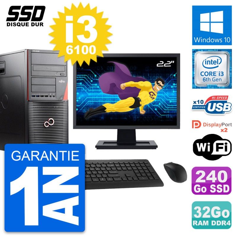 Fujitsu W550n 22-Inch Laptop - Intel i3-6100, 32GB RAM, 240GB SSD