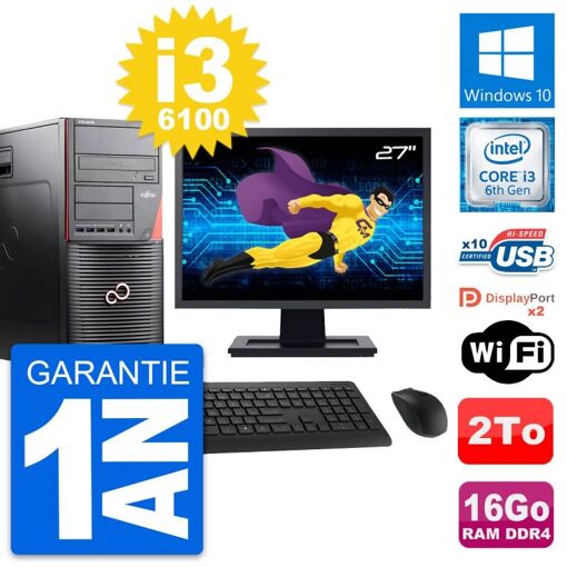 PC Fujitsu W550n de 27 pulgadas - Intel Core i3, 16 GB de RAM, 2 TB de almacenamiento, Windows 10