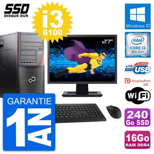 PC de sobremesa Fujitsu W550n de 27 pulgadas - Intel i3-6100, 16 GB de RAM, 240 GB SSD, Windows 10