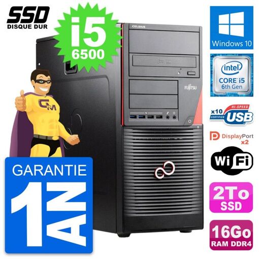 Computadora de escritorio Fujitsu Celsius W550n MT - Procesador Intel i5-6500, 16GB de RAM, 2TB SSD, Windows 10, WiFi
