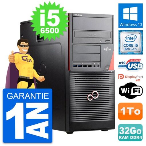 PC de escritorio Fujitsu Celsius W550n MT i5-6500 32GB RAM 1TB HDD Windows 10 Wifi