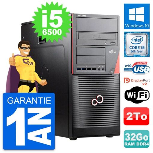 Computadora de escritorio Fujitsu Celsius W550n MT i5-6500 32GB RAM 2TB HDD Windows 10 Wifi