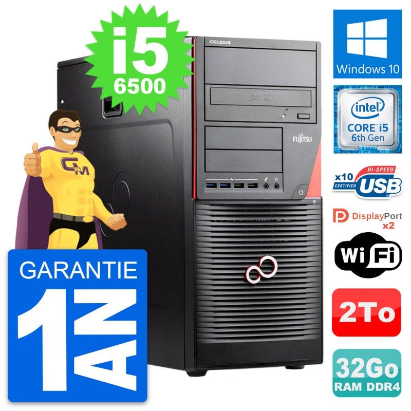 Fujitsu Celsius W550n MT i5-6500 32GB RAM 2TB HDD Windows 10 Wifi Desktop Computer