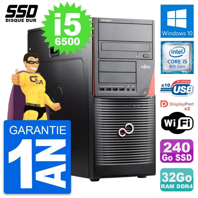 PC de sobremesa Fujitsu Celsius W550n MT, Intel Core i5-6500, 32GB RAM, 240GB SSD, Windows 10, Wifi