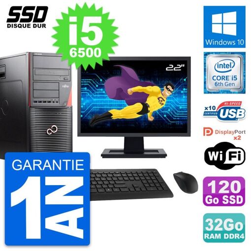 Torre Fujitsu W550n de 22 pulgadas - Procesador Intel Core i5-6500, 32 GB de RAM, 120 GB SSD, Windows 10, WiFi