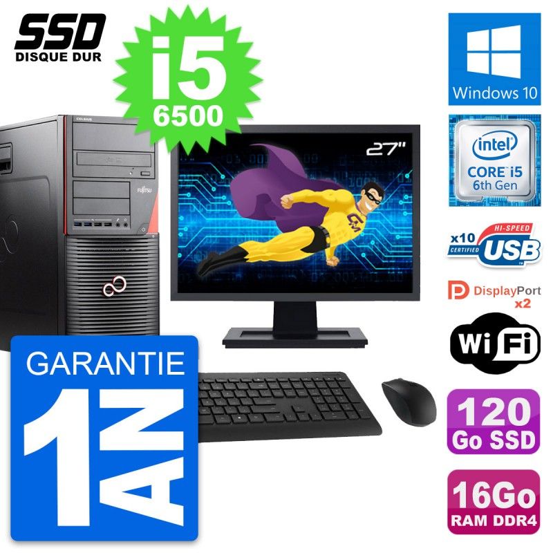 Fujitsu W550n 27-inch PC Tower - Intel i5-6500, 16GB RAM, 120GB SSD, Windows 10, WiFi