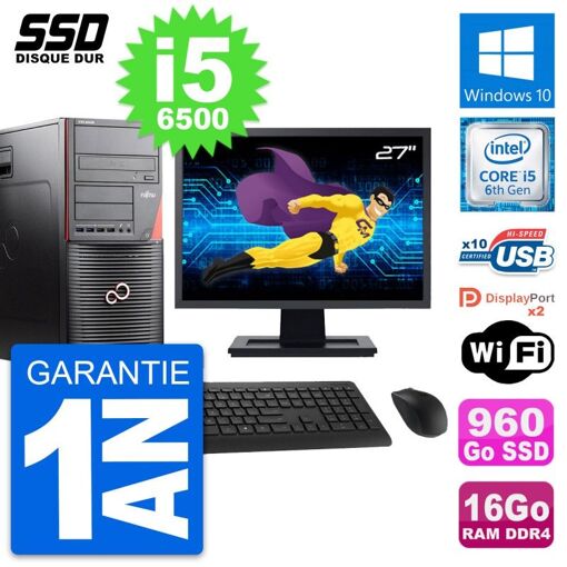 Torre Fujitsu W550n de 27 pulgadas - Procesador Intel i5-6500, 16 GB de RAM, 960 GB SSD, Windows 10, WiFi