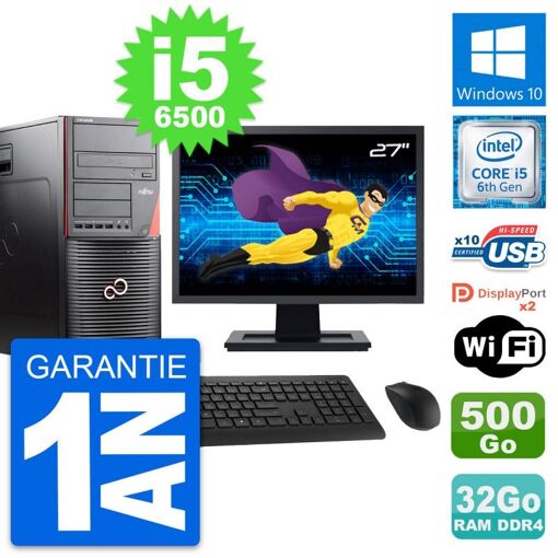 Torre Fujitsu W550n MT - Pantalla de 27', i5-6500, 32GB de RAM, Disco 500GB, Windows 10, WiFi