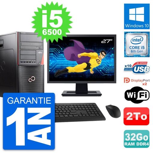 PC de torre Fujitsu W550n de 27 pulgadas - Procesador i5, 32 GB de RAM, 2 TB de almacenamiento, Windows 10, WiFi