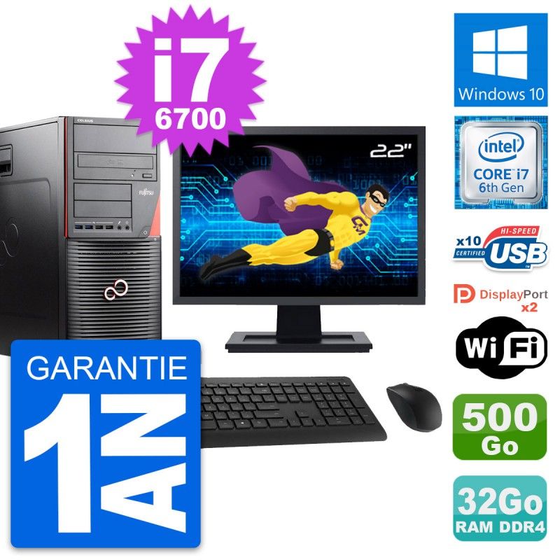 Fujitsu W550n MT Desktop PC - 22" Screen, i7-6700, 32GB RAM, 500GB HDD, Windows 10