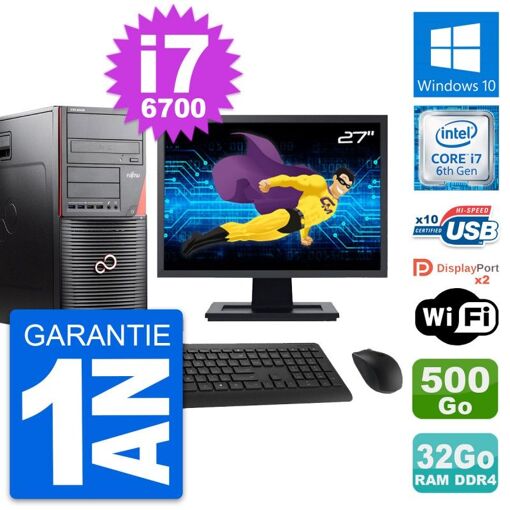 Computadora de escritorio Fujitsu W550n MT - Pantalla de 27', i7-6700, 32 GB de RAM, 500 GB HDD, Windows 10, Wifi