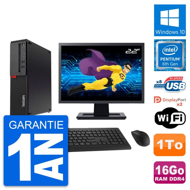 Lenovo M910s SFF PC - 22" Screen, Pentium G4400, 16GB RAM, 1TB Hard Drive, Windows 10, WiFi