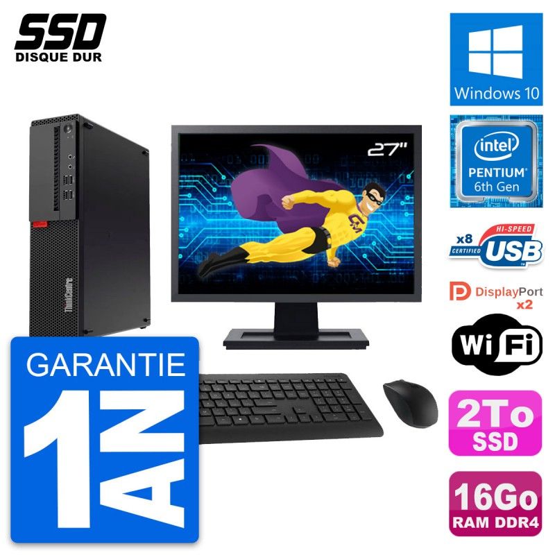 Lenovo ThinkCentre M910s SFF 27" Screen, Intel Pentium G4400, 16GB RAM, 2TB SSD, Windows 10, Wifi