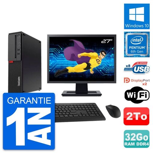 Computadora de escritorio Lenovo M910s SFF - Pantalla de 27', Pentium G4400, 32 GB de RAM, 2 TB de almacenamiento, WiFi