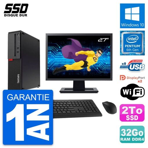 Lenovo ThinkCentre M910s SFF con Pantalla de 27 pulgadas, Procesador Intel G4400, 32GB de RAM, 2TB SSD, Windows 10, Wifi