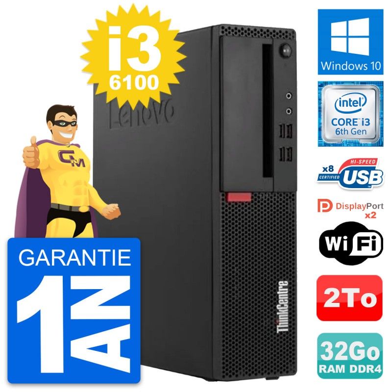 Lenovo ThinkCentre M910s SFF Core i3-6100 32GB RAM 2TB HDD Windows 10 Wi-Fi