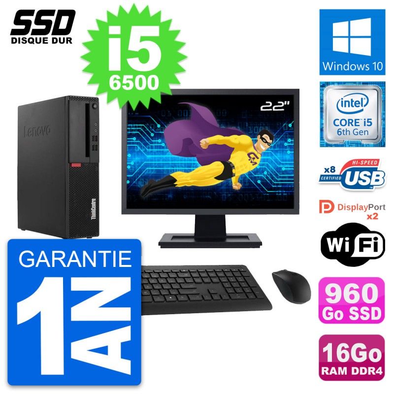 Lenovo M910s SFF Desktop Computer - 22" Screen, Intel i5-6500, 16GB RAM, 960GB SSD, Windows 10, WiFi