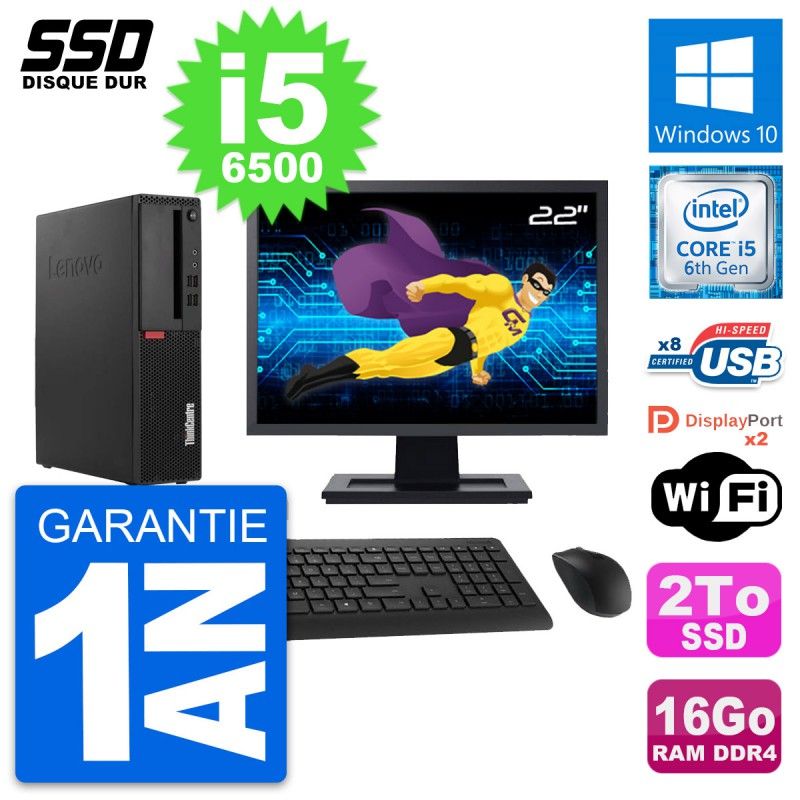 Lenovo M910s SFF Desktop Computer - 22" Screen, Intel i5-6500, 16GB RAM, 2TB SSD, Windows 10, Wifi
