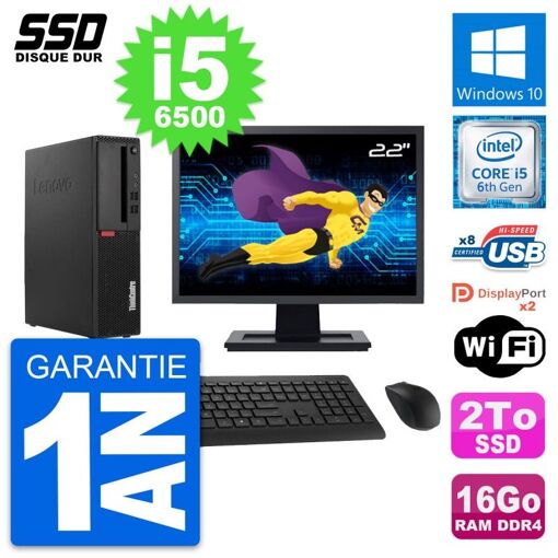Computadora de escritorio Lenovo M910s SFF - Pantalla de 22'', Intel i5-6500, 16 GB RAM, 2 TB SSD, Windows 10, Wifi