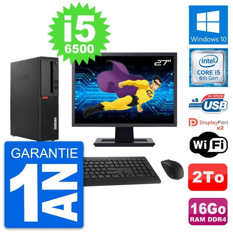 Lenovo M910s SFF Desktop Computer - 27" Screen, Intel i5-6500, 16GB RAM, 2TB Storage, Windows 10