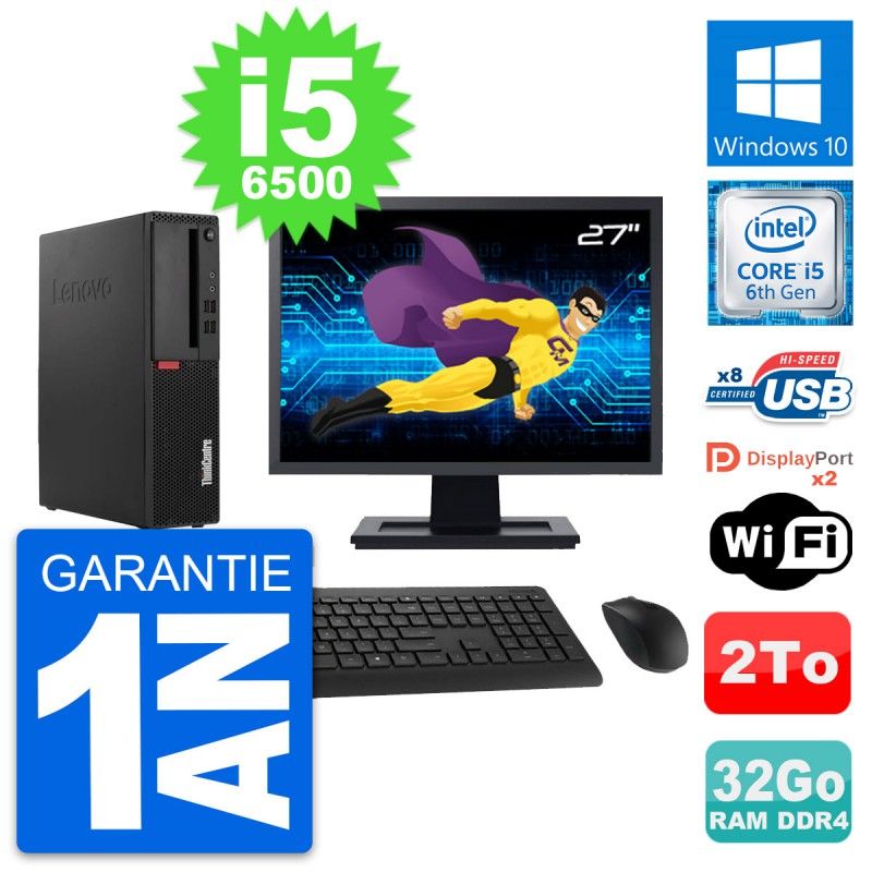 Lenovo M910s SFF Desktop Computer | 27" Screen | Intel i5-6500 | 32GB RAM | 2TB Storage | Windows 10