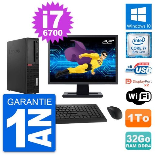 Computadora de escritorio Lenovo M910s SFF | Pantalla de 22" | Intel i7-6700 | 32GB RAM | 1TB HDD | Windows 10