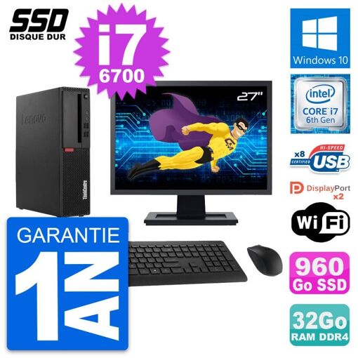Ordenador de sobremesa Lenovo M910s SFF - Pantalla de 27'', Intel i7-6700, 32GB de RAM, 960GB SSD, Windows 10, Wifi