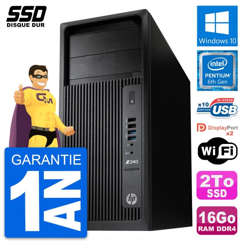 Estación de trabajo HP Z240 - Procesador Intel Pentium G4400, 16GB de RAM, 2TB SSD, Windows 10, WiFi