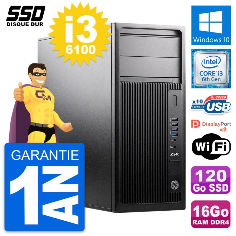 Estación de trabajo HP Z240 MT - Intel Core i3-6100, 16GB de RAM, 120GB SSD, Windows 10