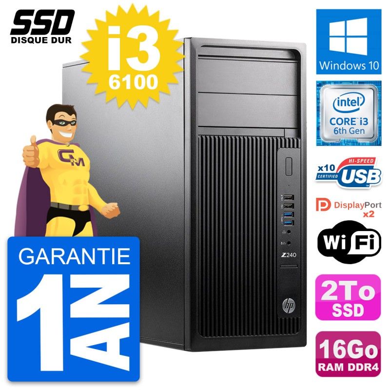 Estación de trabajo HP Z240 - Procesador Intel Core i3-6100, 16GB de RAM, 2TB SSD, Windows 10, WiFi