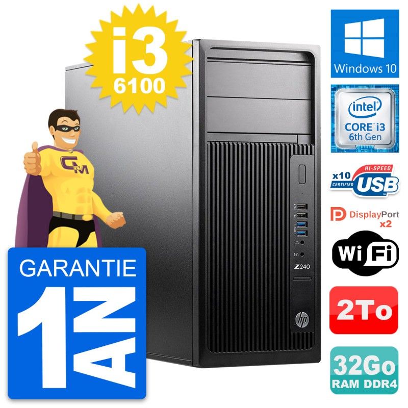 Estación de trabajo HP Z240 MT - Intel i3-6100, 32GB de RAM, 2TB HDD, Windows 10, WiFi
