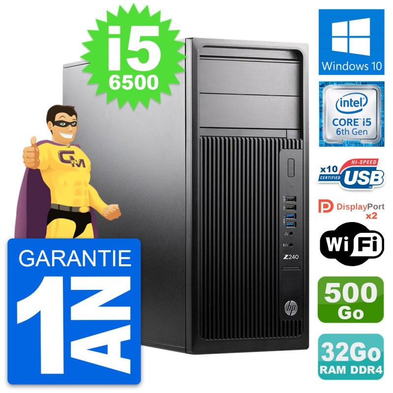 Estación de trabajo HP Z240 - Procesador Intel i5-6500, 32GB de RAM, 500GB HDD, Windows 10, WiFi