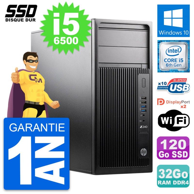 Estación de trabajo HP Z240 MT - Intel i5-6500, 32GB de RAM, 120GB SSD, Windows 10, Wifi