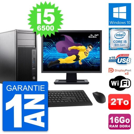 Estación de trabajo HP Z240 MT, pantalla de 22 pulgadas, procesador Intel i5-6500, 16 GB de RAM, disco duro de 2 TB, Windows 10, WiFi