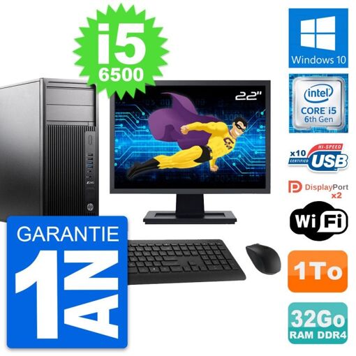 PC de escritorio HP Z240 MT - Pantalla de 22", Intel i5-6500, 32 GB de RAM, 1 TB HDD, Windows 10, WiFi
